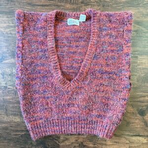 Vintage 80s Multicolored Knit Deep V Neck‎ Sweater Vest Women M Rave Reviews